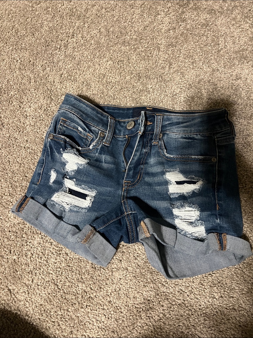 Aeropostale Dark Blue Distressed Cuffed Denim Shorts